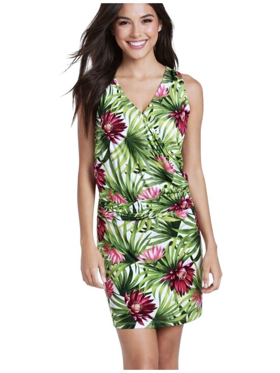 Tommy Bahama Other - Tommy Bahama Tank Dress Size SP Proteia Garden Palm Floral Print Ruched Blouson